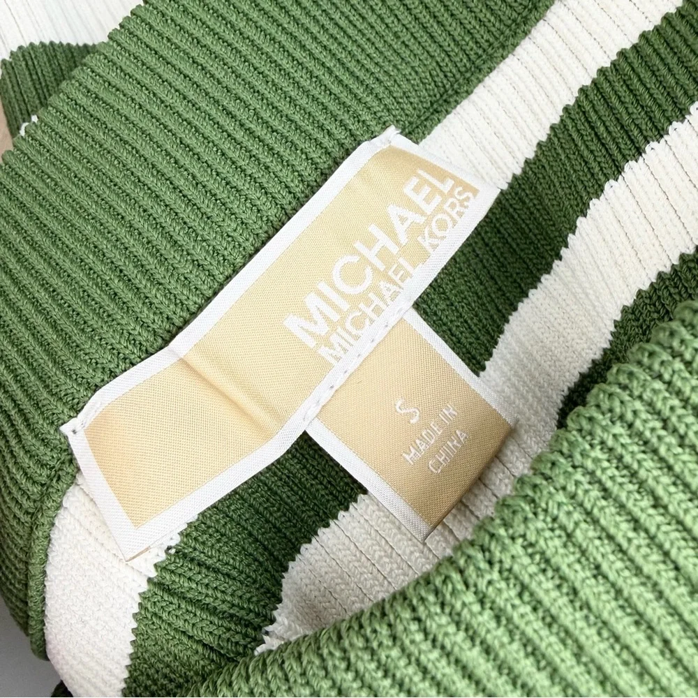 Michael Kors Striped Ribbed Midi Skirt Green White Size Small